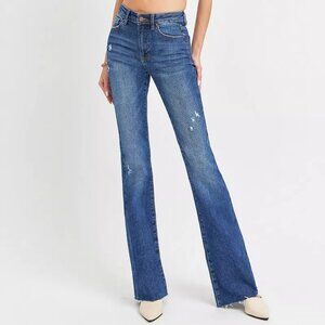 RISEN Full Size Distressed Mid Rise Flare Jeans Plus Size